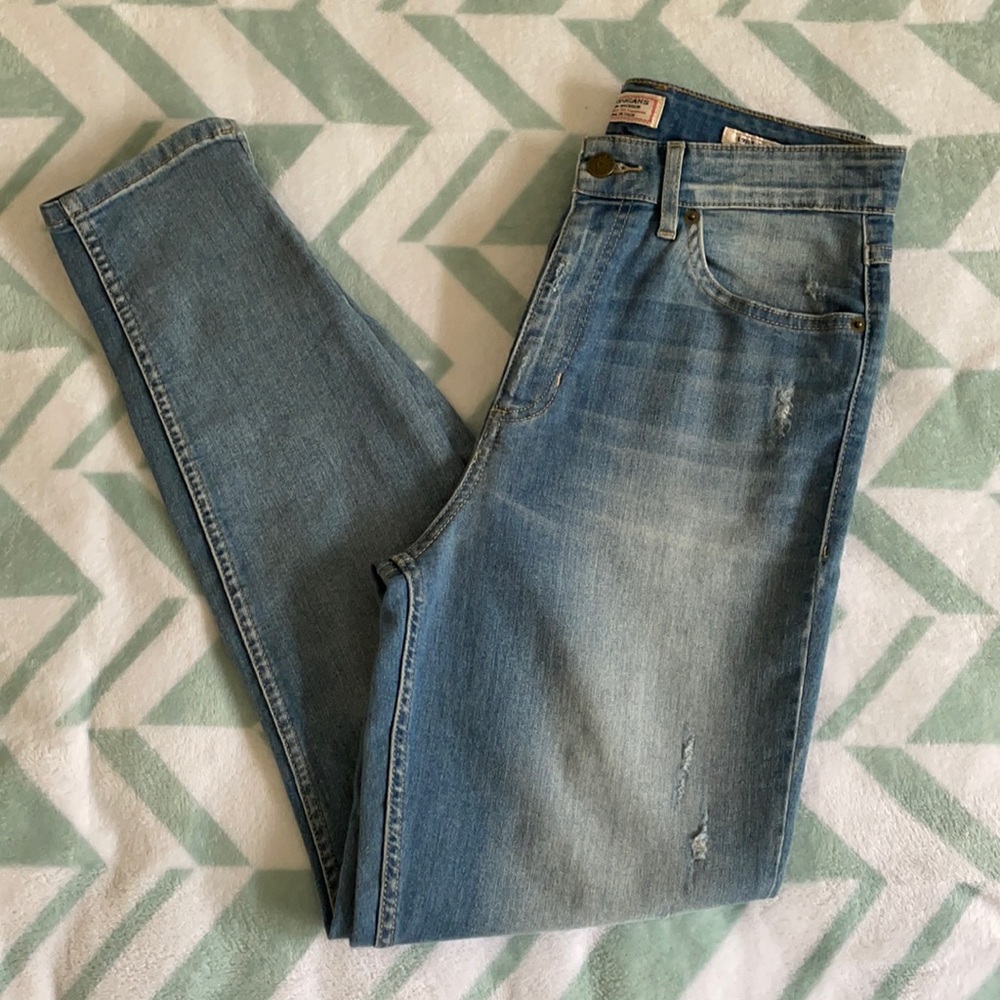 Guess 1981 High Waist 3 Zip Crop Denim Jeans Sz 28